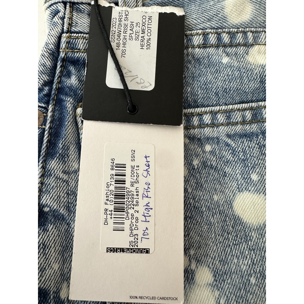 New RE/DONE 70s High Rise Denim Shorts Splash Jean Women's 25 Blue Button Fly‎ - Picture 10 of 11